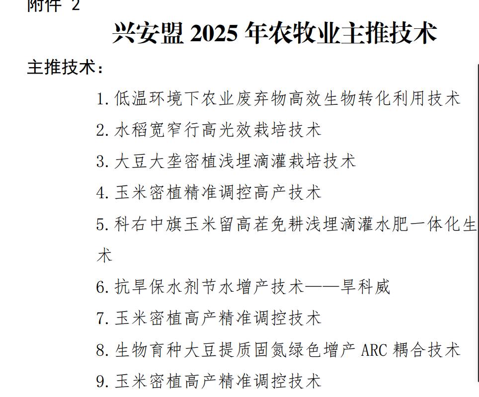 熱烈祝賀旱科威進(jìn)入興安盟農(nóng)業(yè)主推技術(shù)目錄